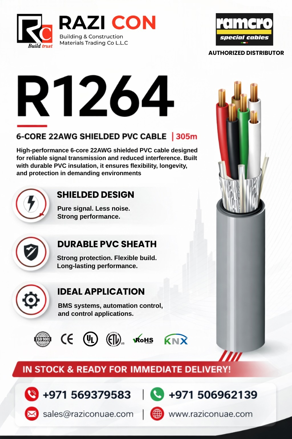 R1264 6-Core 22AWG Shielded PVC Cable – High-Performance Multi-Core Signal & Control Wire
