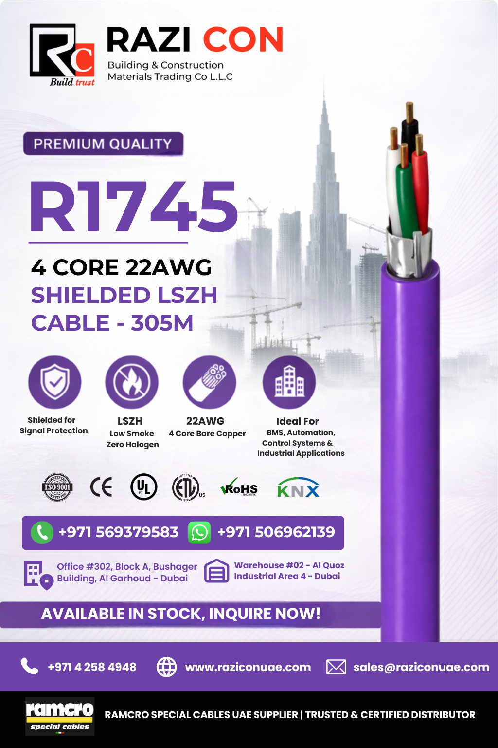 R1745 4 Core 22AWG Shielded LSZH Cable – High-Performance Low Smoke Zero Halogen Control Cable