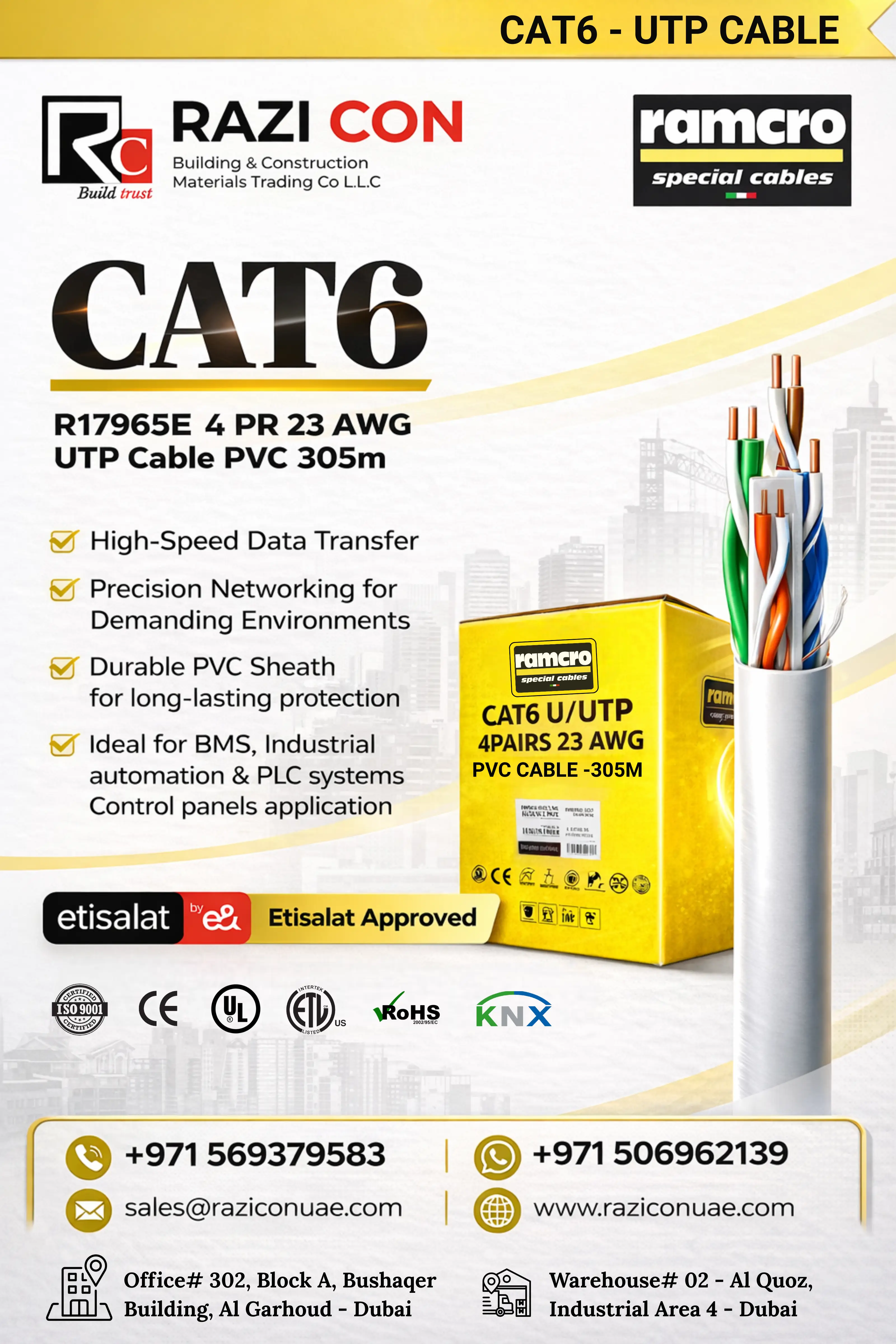 CAT6 4 Pair 23 AWG UTP PVC Cable 305m – High-Speed Ethernet LAN Cable for Networking & BMS Systems