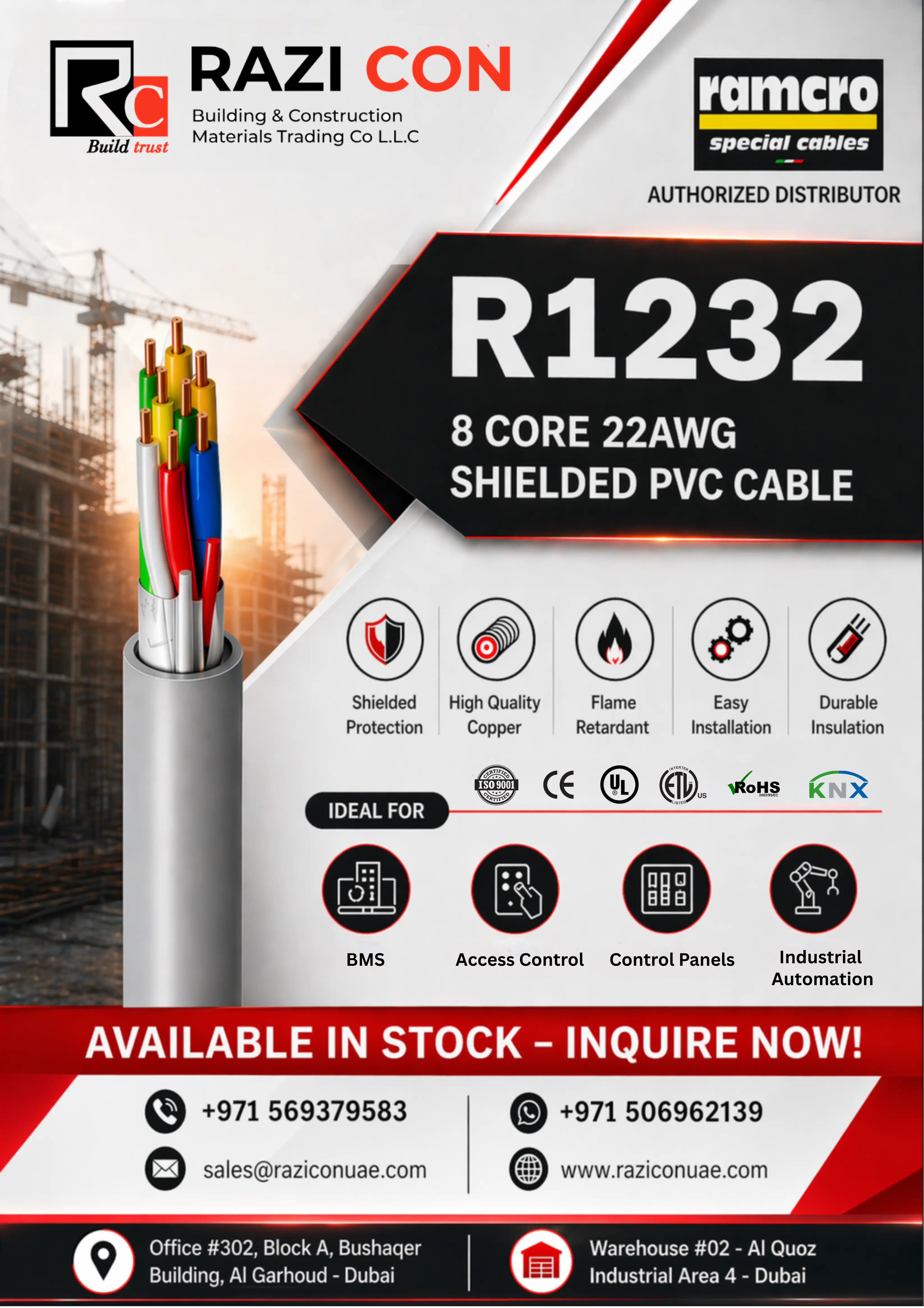 R1232 8 Core 22AWG Shielded PVC Cable UAE | BMS ELV Cable