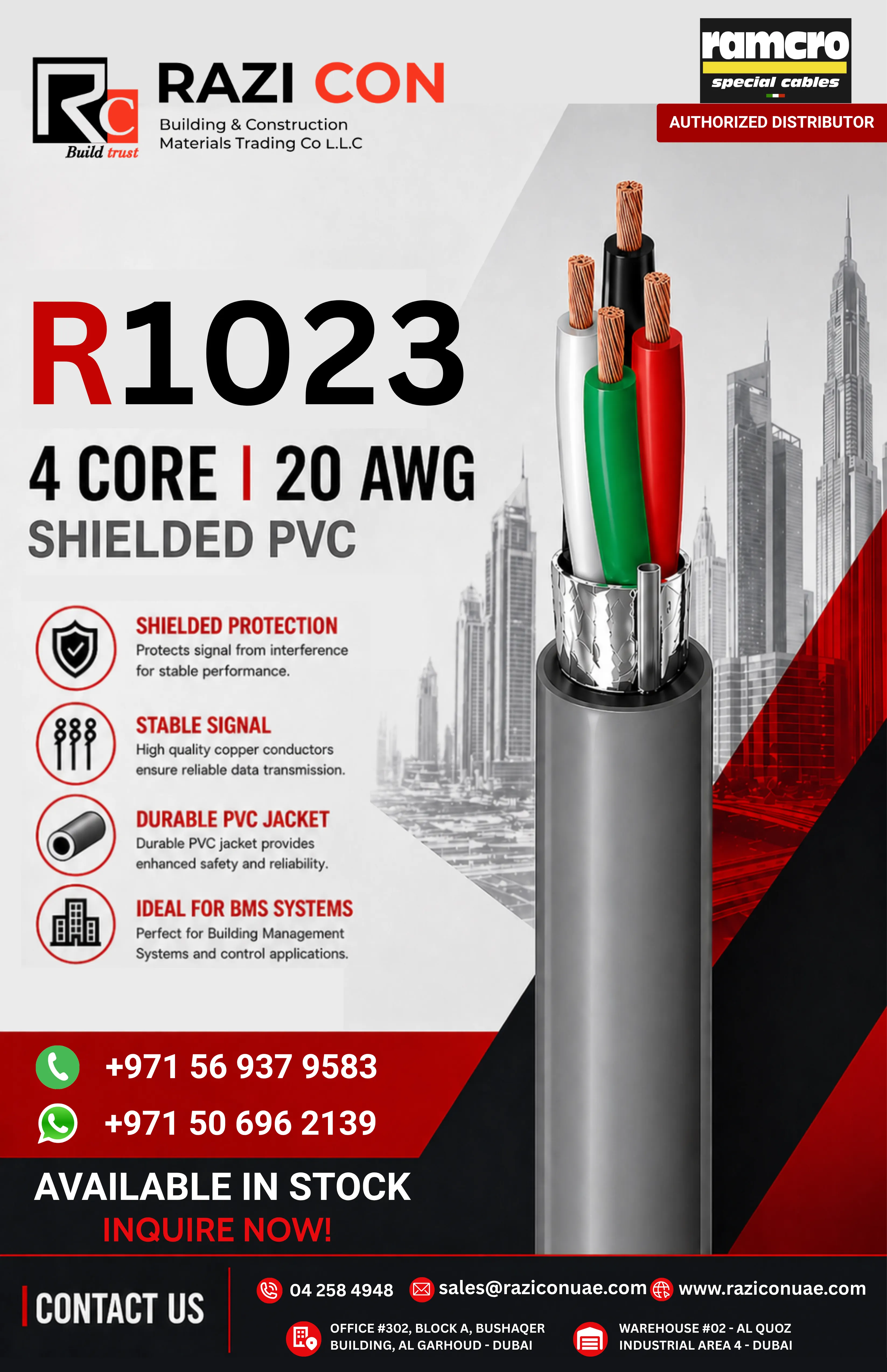 R1023 4 Core 20 AWG Shielded PVC Cable | BMS & Control Cable