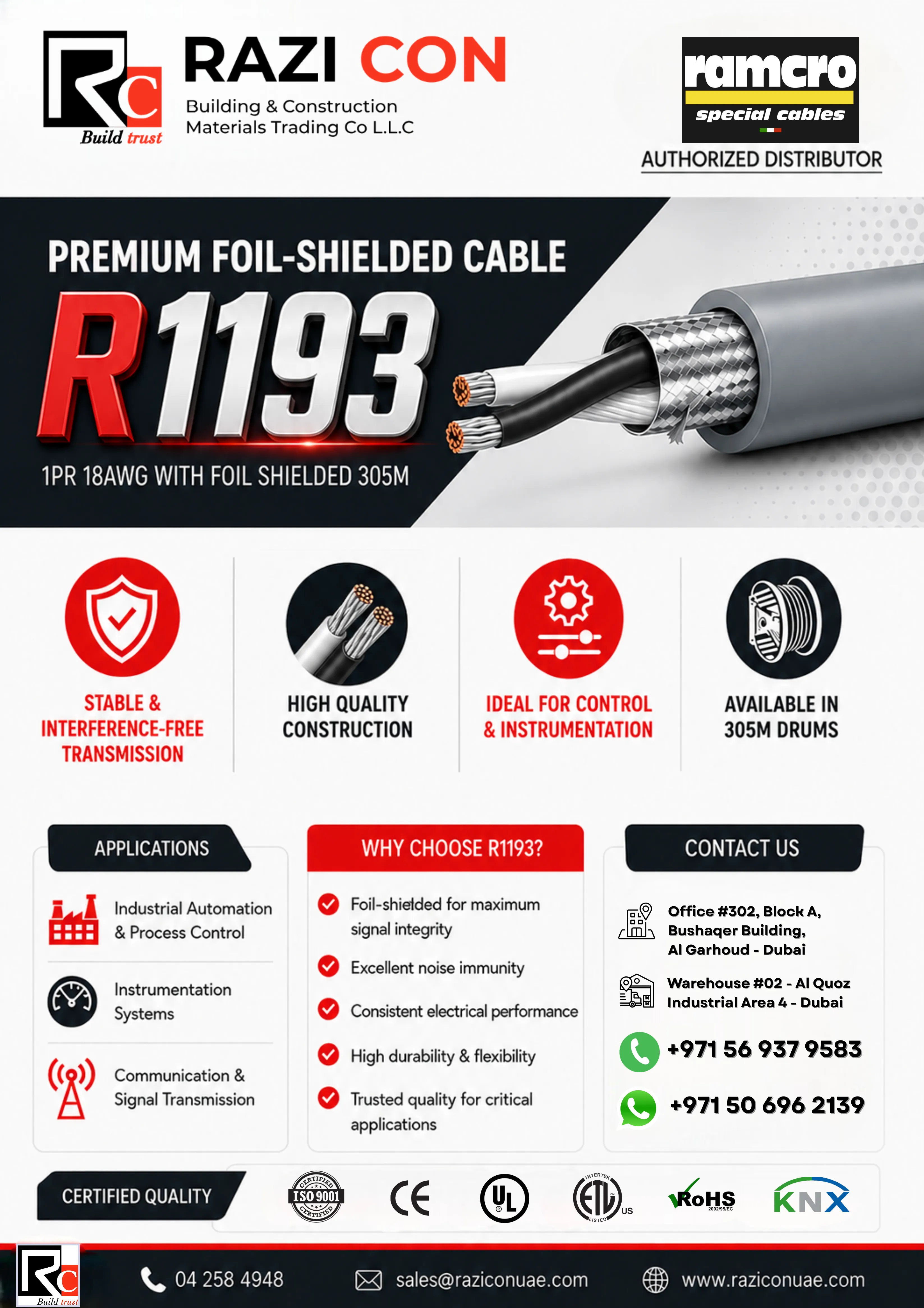 R1193 1 Pair 18AWG Shielded PVC Cable for BMS & Control Systems