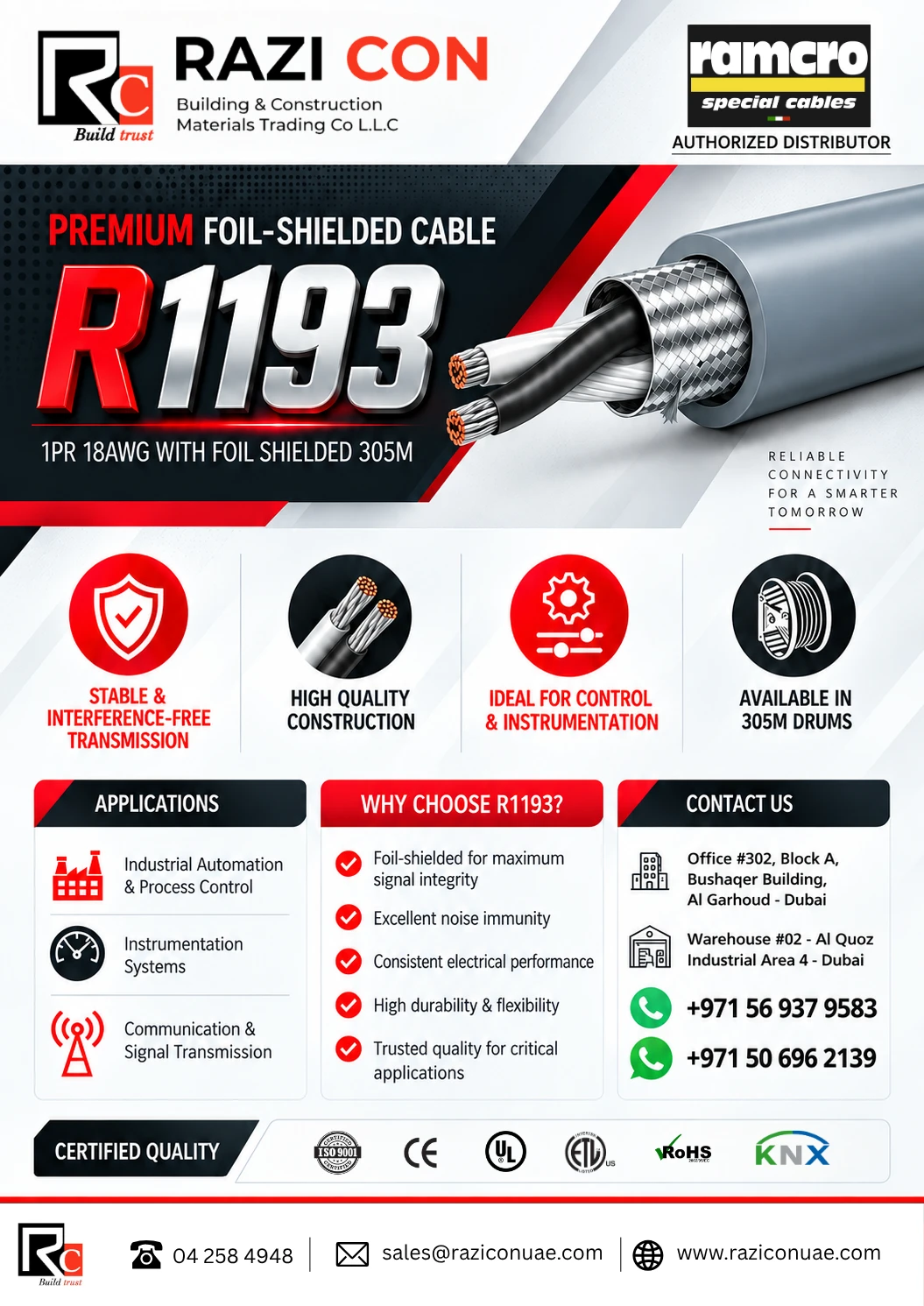 R1193 1 Pair 18AWG Shielded PVC Cable | Ramcro Italy