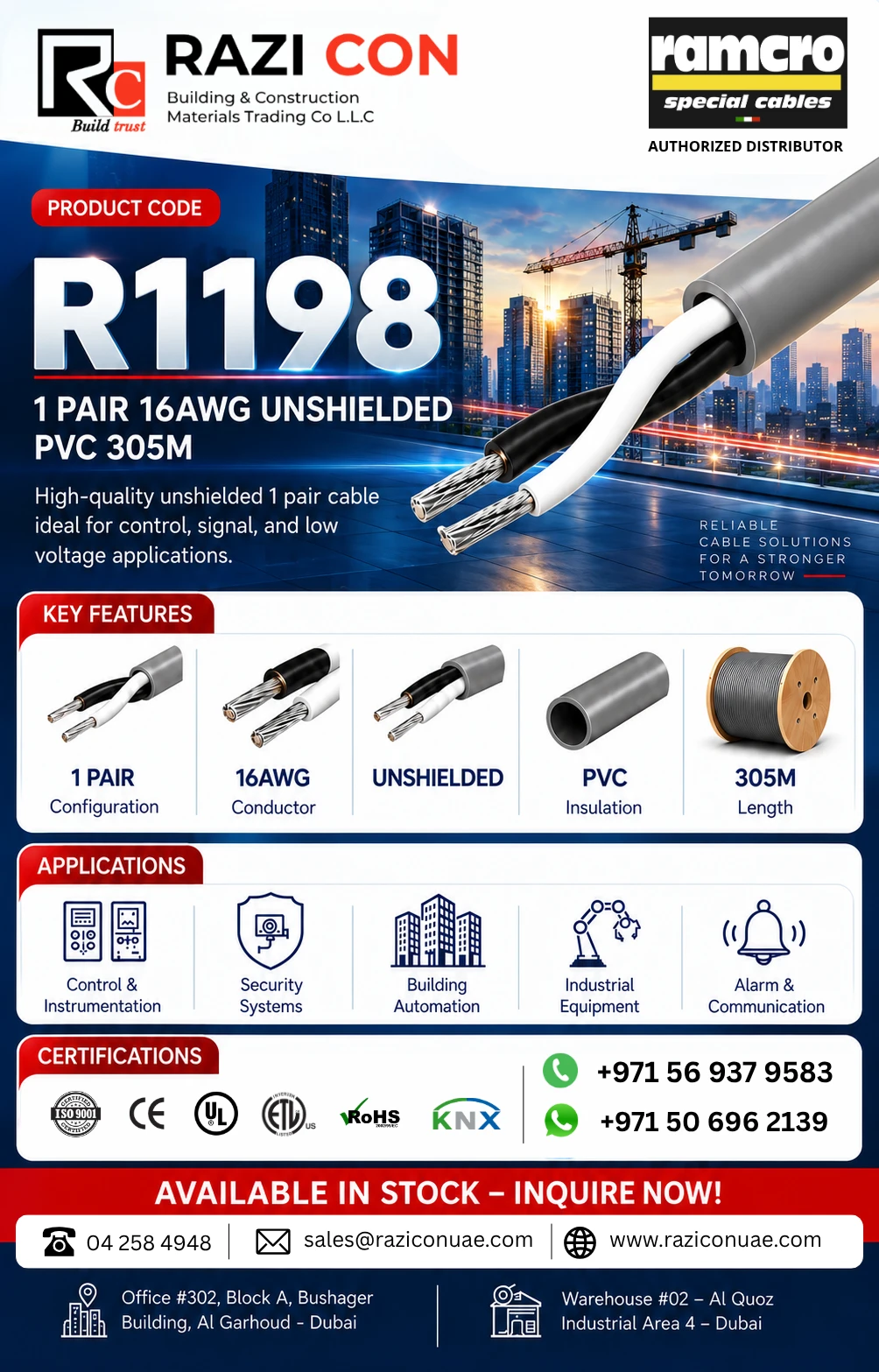 1 Pair 16AWG Unshielded PVC Cable – Ramcro Italy | UAE