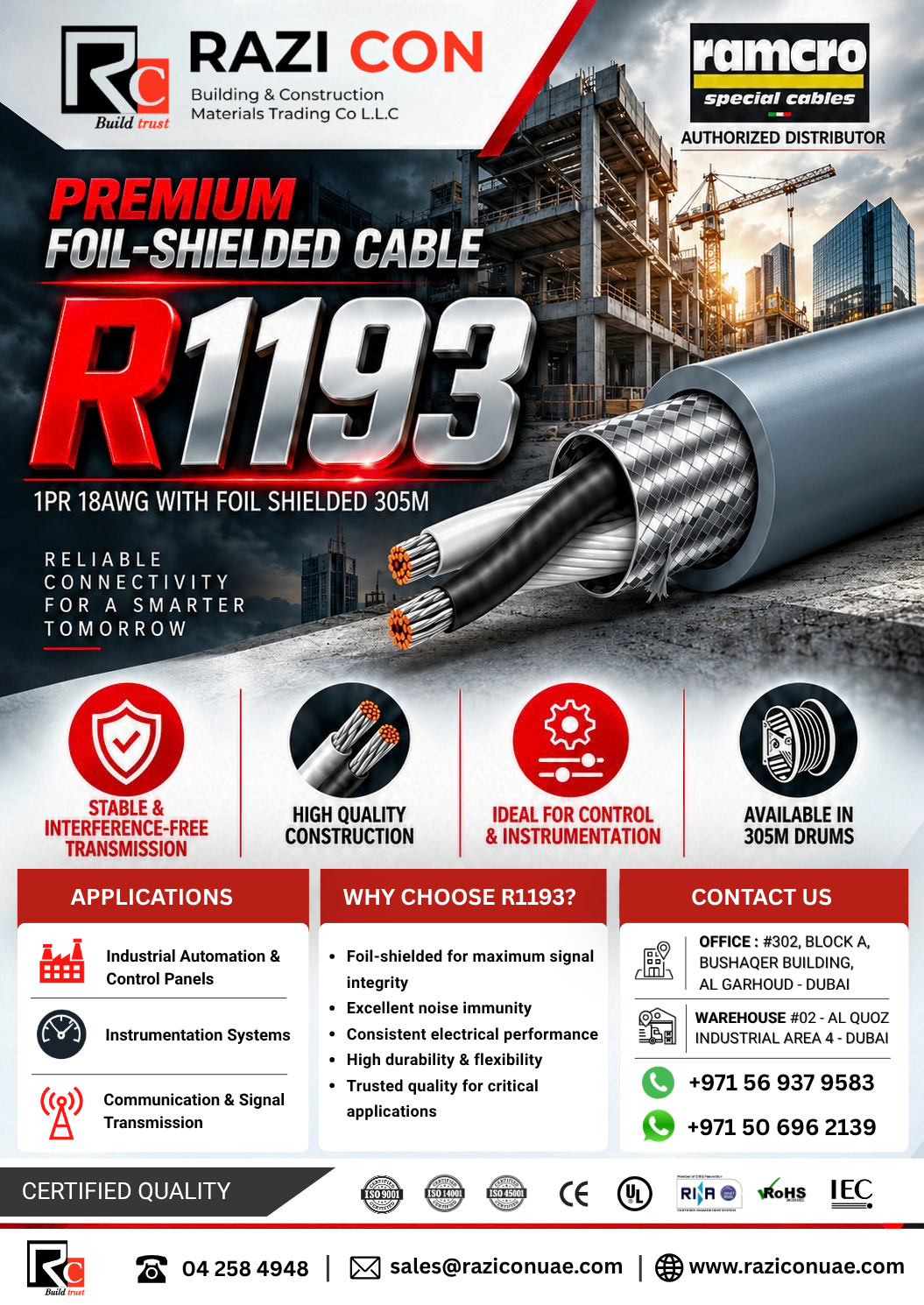 R1193 1 Pair 18AWG Shielded PVC Cable | RAMCRO