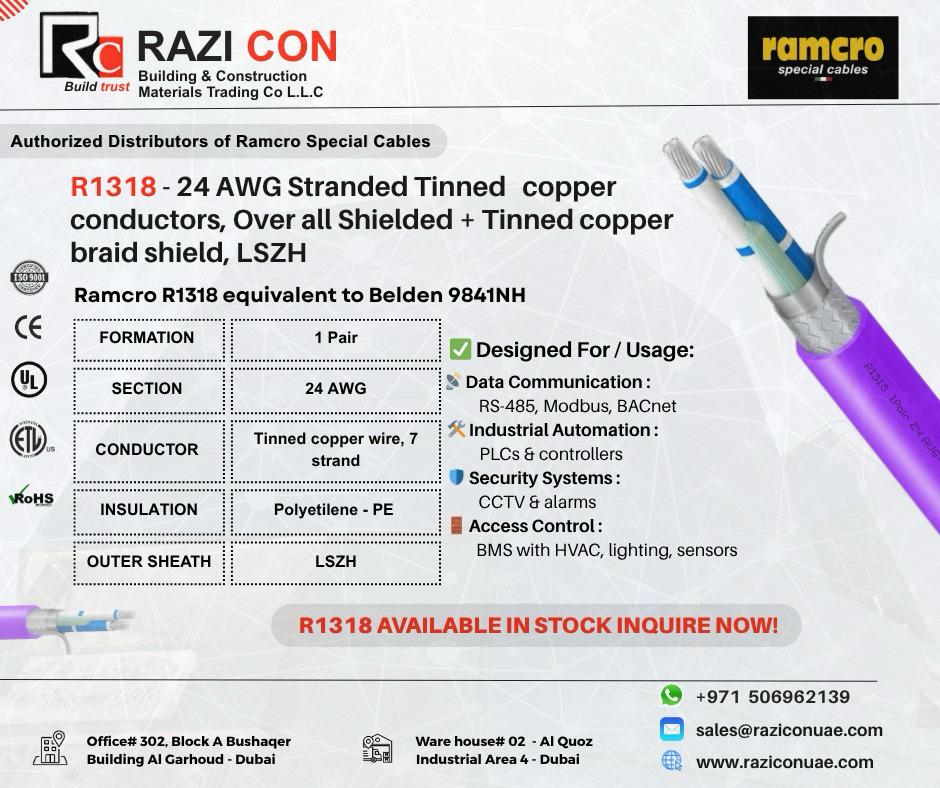 R1318 RS-485 Communication Cable – Low Capacitance 24 AWG Pair for BMS & Industrial Networks