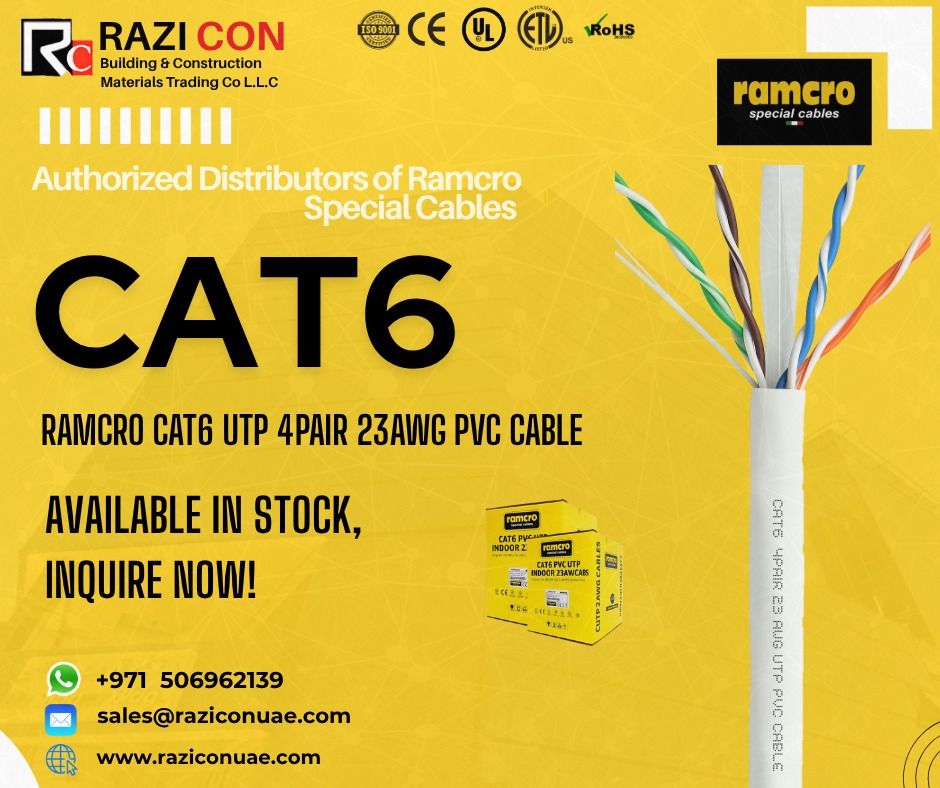 Ramcro Cat6 Cable | 1Gbps-10Gbps High-Speed Ethernet with 250MHz Bandwidth | UTP & Shielded Options