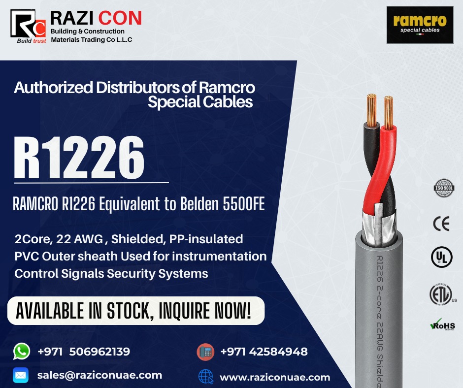 Ramcro R1226 | 2×22 AWG Screened Cable with PVC/LSZH Sheath | 300V Rated