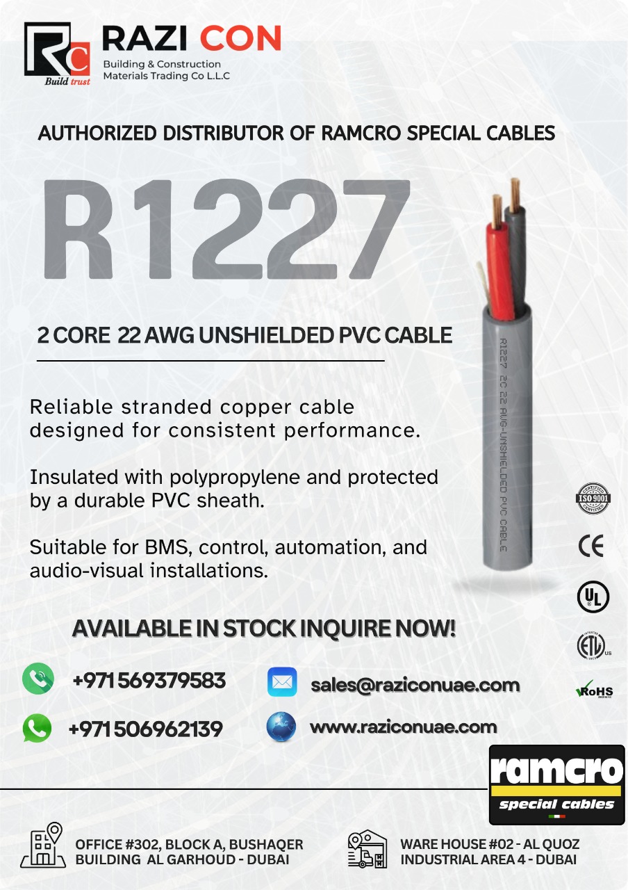 Ramcro R1227 Cable | 2-Core 22 AWG Unscreened Multi-Conductor | Belden 5500UE Equivalent