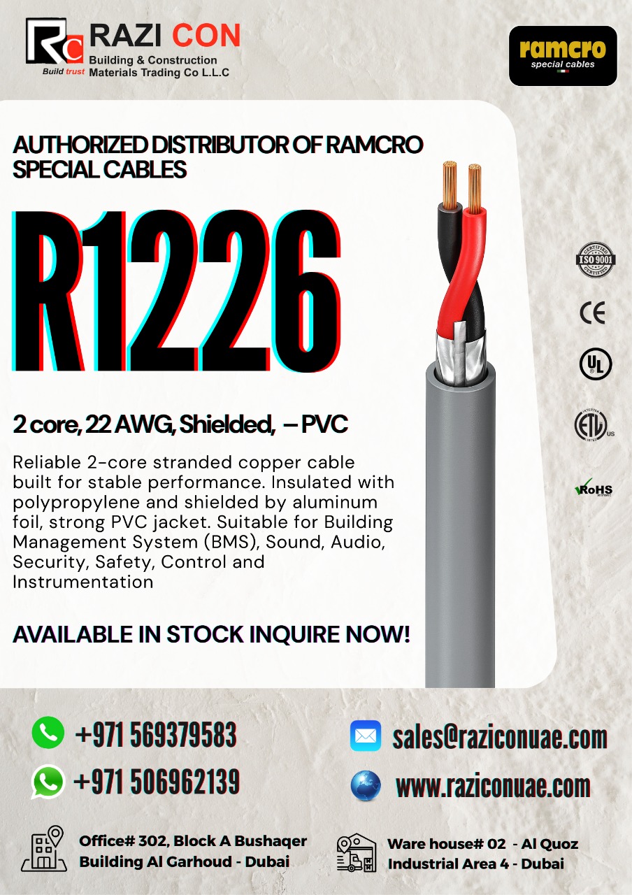 R1226 Cable | 2-Core 22 AWG Overall Shielded Multi-Conductor | Belden 5500FE Equivalent