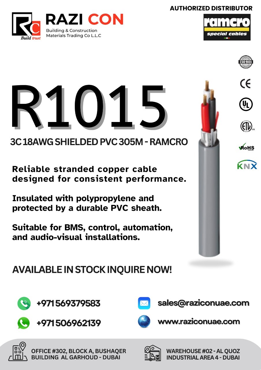 Ramcro R1015 | 3×18 AWG Screened Cable with PVC/LSZH Sheath | 300V Rated