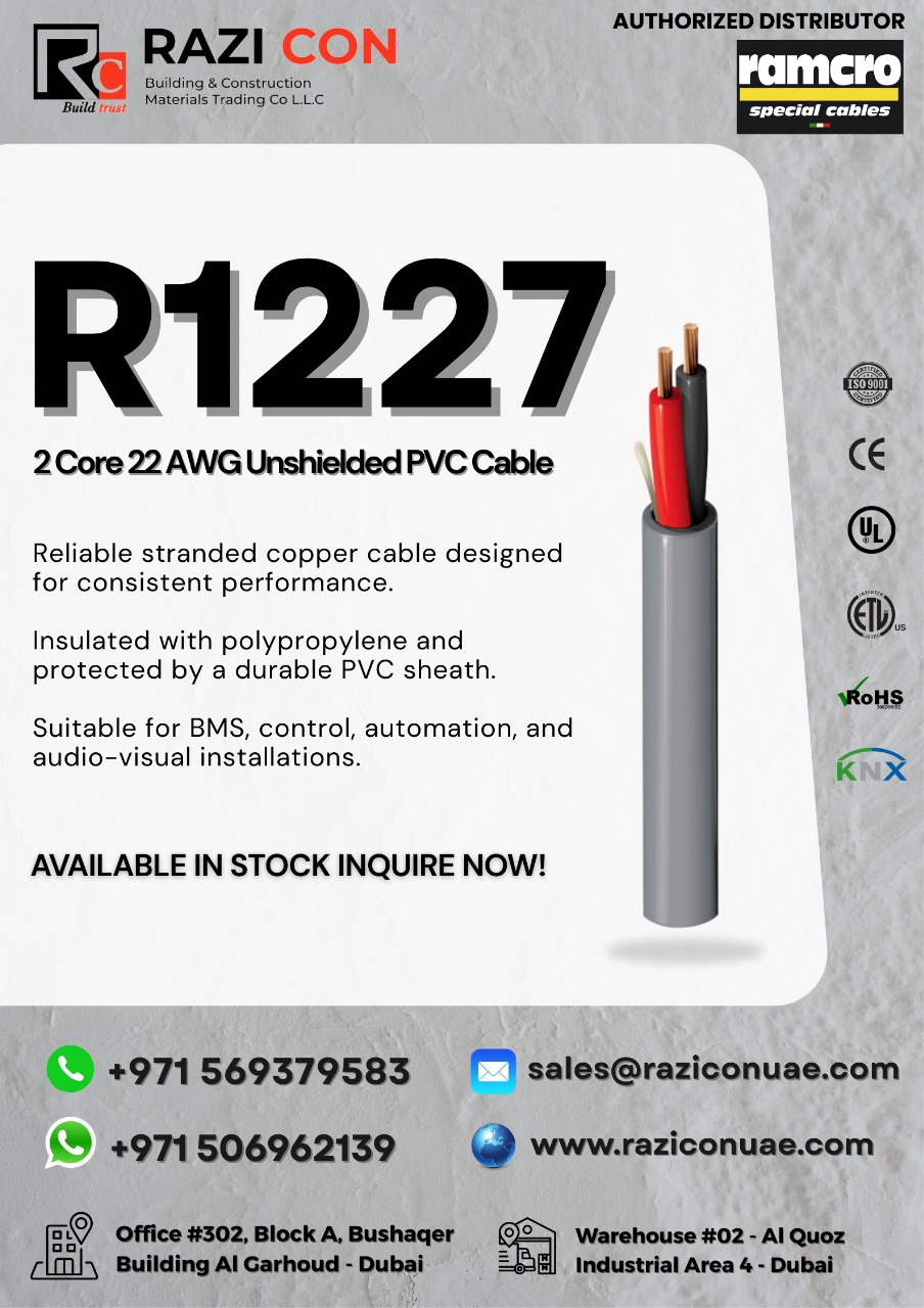 R1227 Cable | 2-Core 22 AWG Unscreened Multi-Conductor | Belden 5500UE Equivalent