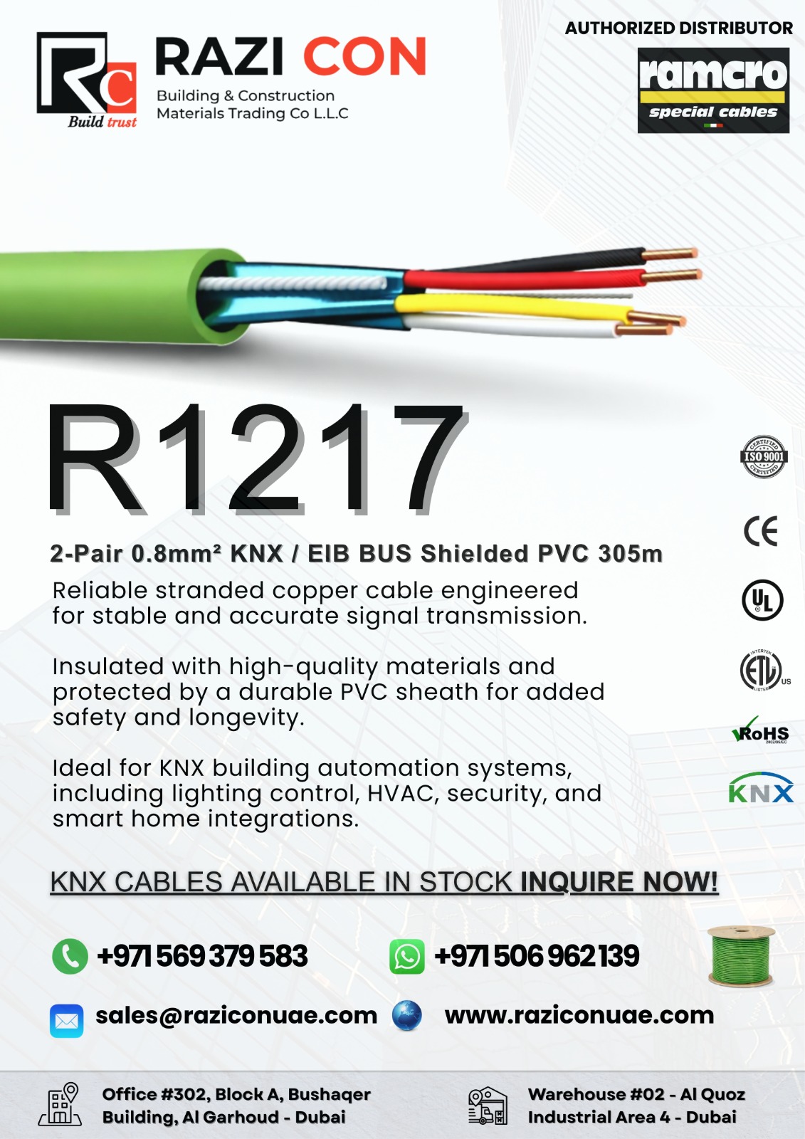R1217 Ramcro Cable | 2-Pair 0.8mm KNX/EIB Bus Cable | Belden YE00820 Equivalent